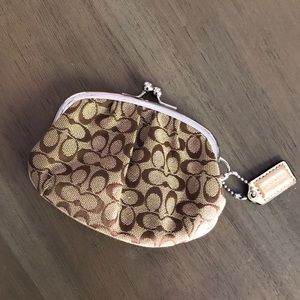 SOLD: Coach Signature Tan Brown Coin Purse Small